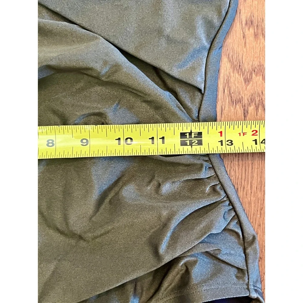 DKNY Green Metallic Twist Front One Piece Swimsuit Ruched Keyhole DIZMS518 L - Picture 3 of 11